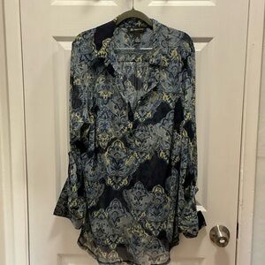 INC International Concepts Blue and Yellow Paisley Top with Matching Camisole